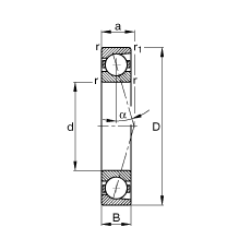 主軸軸承 B7034-C-T-P4S, 調節，成對安裝，接觸角 α = 15°，限制公差