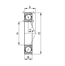 主軸軸承 B7005-E-T-P4S, 調節，成對或單元安裝，接觸角 α = 25°，限制公差