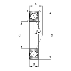 主軸軸承 B71917-E-2RSD-T-P4S, 調節，成對安裝，接觸角 α = 25°，兩側唇密封，非接觸，限制公差