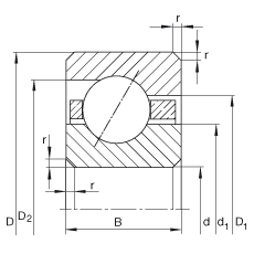薄截面軸承 CSEC060, 角接觸球軸承，類型E，運行溫度 -54°C 到 +120°C
