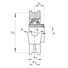 吊裝式軸承座單元 RTUEY70, 鑄鐵軸承座，內圈帶平頭螺釘的外球面球軸承，R密封