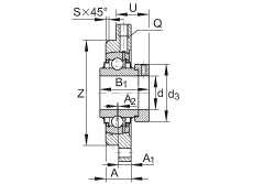 軸承座單元 RMEO90, 帶四個(gè)螺栓孔的法蘭的軸承座單元，鑄鐵，定心凸出物，偏心鎖圈，系列 63，R密封